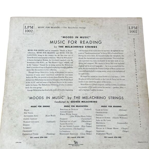 VINTAGE - THE MELACHRINO STRINGS MUSIC FOR READING 12” VINYL RECORD - Picture 5 of 5